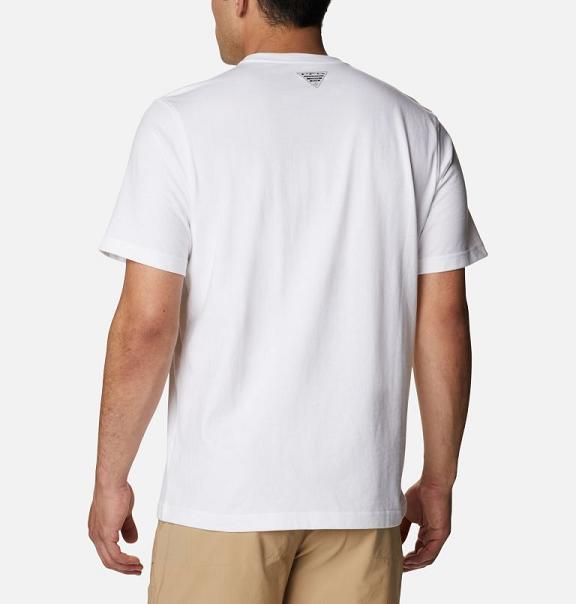 Columbia T-Shirt Herre PFG Hvide Blå ESQC75968 Danmark